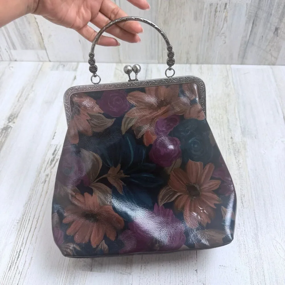 Patricia Nash Leather Tropical Escape Novella Purse Kiss Lock Chain Strap